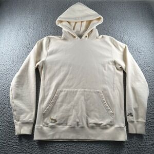 Tracksmith Hoodie Mens L Cream Pullover Kangaroo Pocket Running Logo Fleece